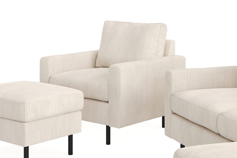 Peppe Sofagruppe 3-seters Vendbar L-formet Sjeselongsofa + Lenestol + Fotskammel i Manchester - Beige - Møbler - Sofaer - Sofagrupper