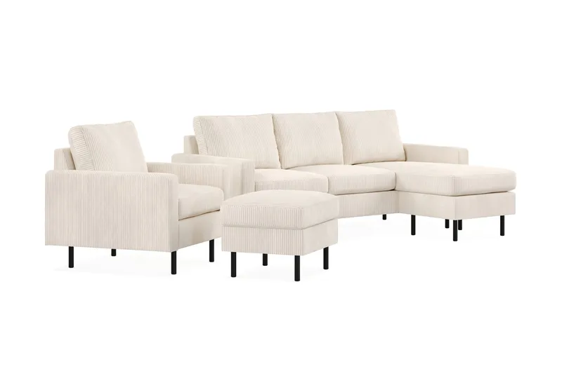 Peppe Sofagruppe 3-seters Vendbar L-formet Sjeselongsofa + Lenestol + Fotskammel i Manchester - Beige - Møbler - Sofaer - Sofagrupper