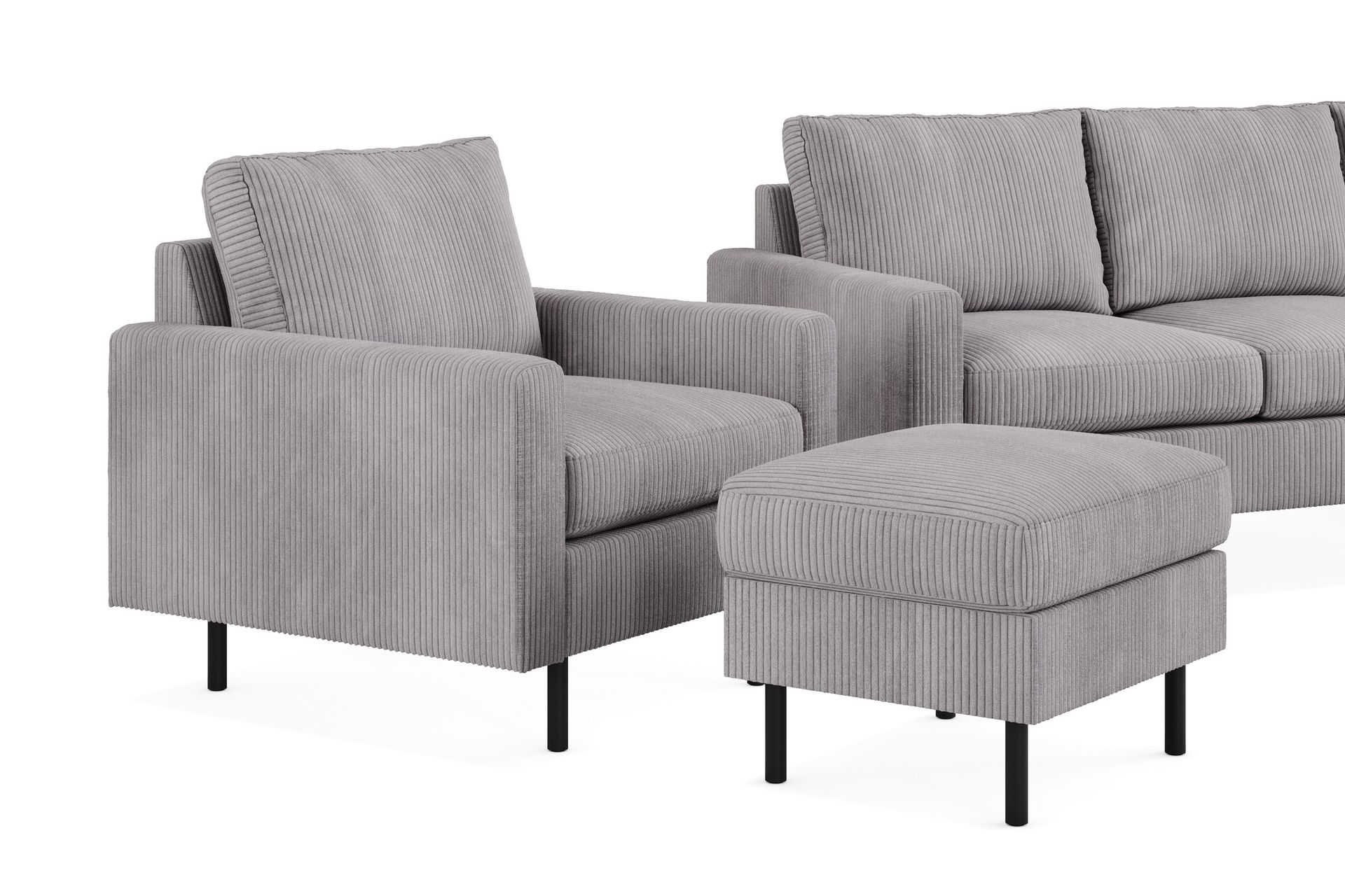 Peppe Sofagruppe 3-seters Vendbar L-formet Sjeselongsofa + Lenestol + Fotskammel i Manchester - Mørk grå - Møbler - Sofaer - Sofagrupper