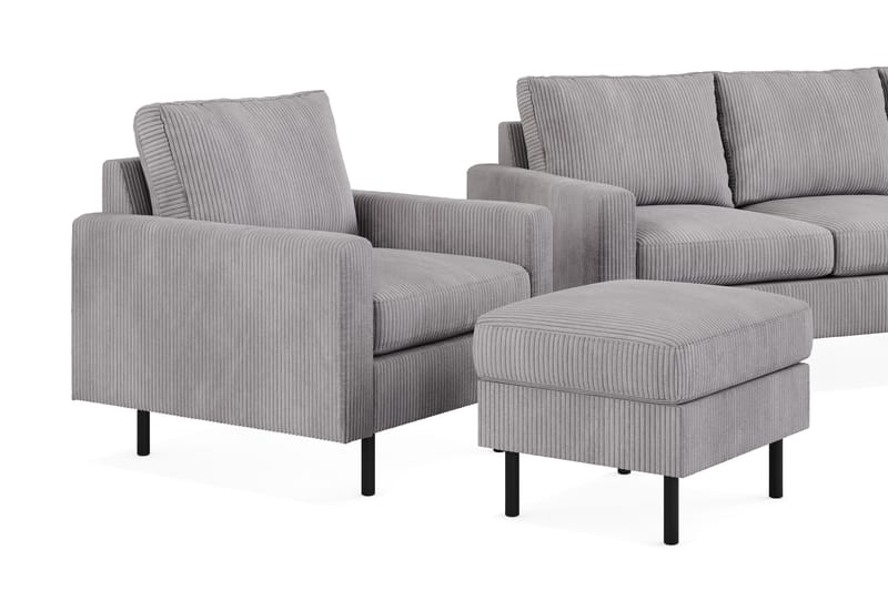 Peppe Sofagruppe 3-seters Vendbar L-formet Sjeselongsofa + Lenestol + Fotskammel i Manchester - Mørk grå - Møbler - Sofaer - Sofagrupper
