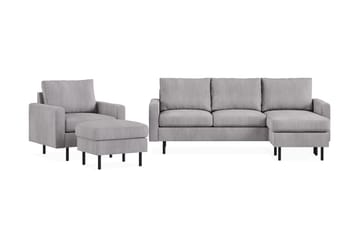 Peppe Sofagruppe 3-seters Vendbar L-formet Sjeselongsofa + Lenestol + Fotskammel i Manchester - Mørk grå - Møbler - Sofaer - Sofagrupper