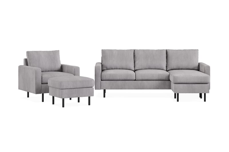 Peppe Sofagruppe 3-seters Vendbar L-formet Sjeselongsofa + Lenestol + Fotskammel i Manchester - Mørk grå - Møbler - Sofaer - Sofagrupper