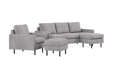 Peppe Sofagruppe 3-seters Vendbar L-formet Sjeselongsofa + Lenestol + Fotskammel i Manchester - Mørk grå - Møbler - Sofaer - Sofagrupper