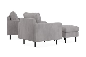 Peppe Sofagruppe 3-seters Vendbar L-formet Sjeselongsofa + Lenestol + Fotskammel i Manchester - Mørk grå - Møbler - Sofaer - Sofagrupper