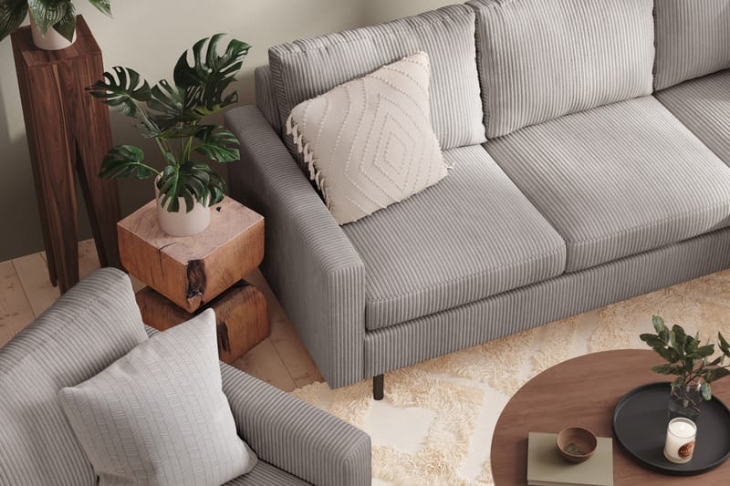 Peppe Sofagruppe 3-seters Vendbar L-formet Sjeselongsofa + Lenestol + Fotskammel i Manchester - Mørk grå - Møbler - Sofaer - Sofagrupper