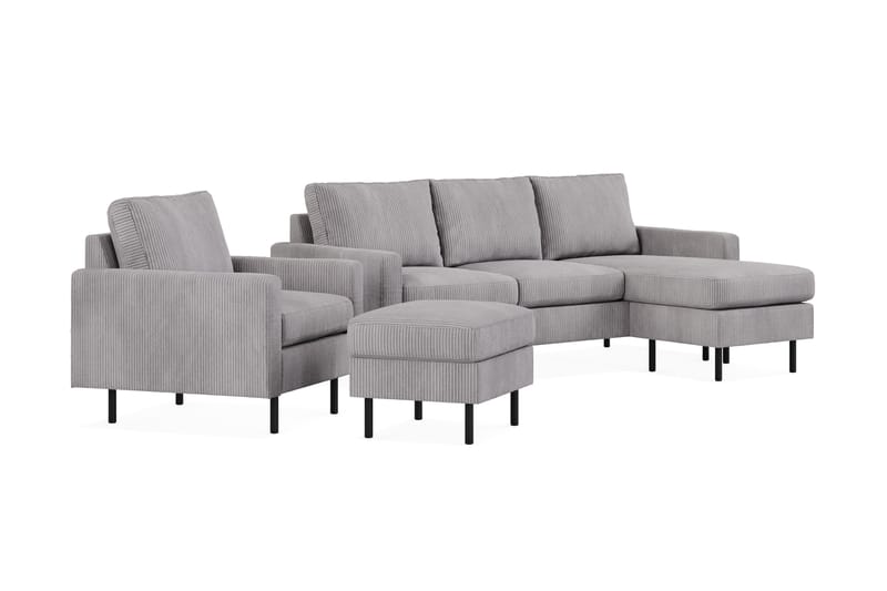 Peppe Sofagruppe 3-seters Vendbar L-formet Sjeselongsofa + Lenestol + Fotskammel i Manchester - Mørk grå - Møbler - Sofaer - Sofagrupper