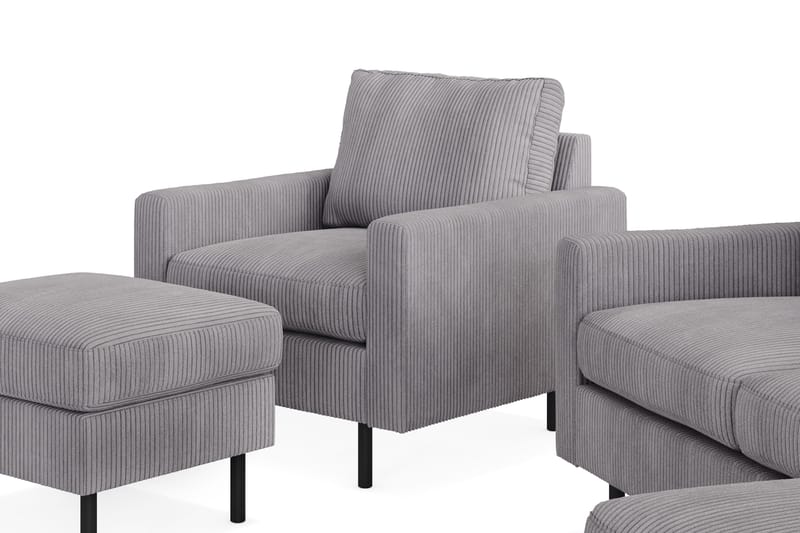 Peppe Sofagruppe 3-seters Vendbar L-formet Sjeselongsofa + Lenestol + Fotskammel i Manchester - Mørk grå - Møbler - Sofaer - Sofagrupper