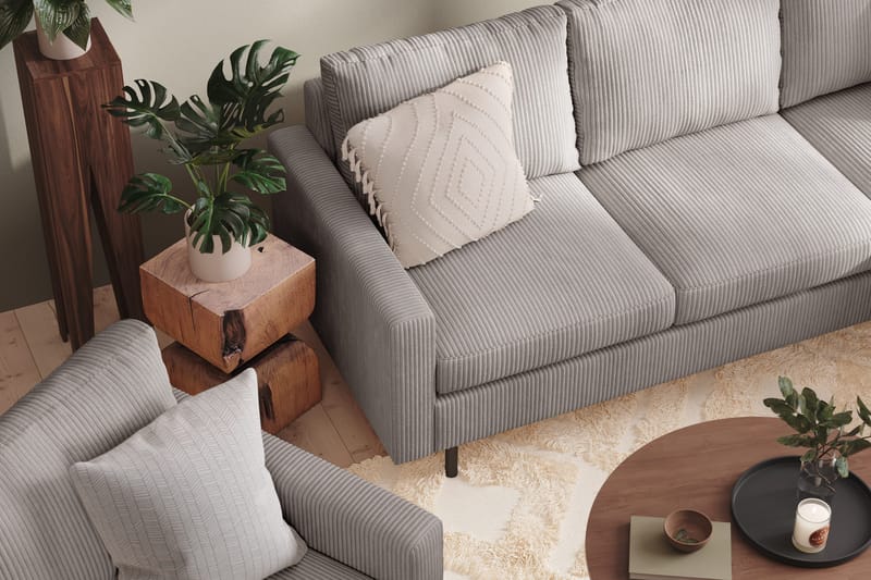 Peppe Sofagruppe 3-seters Vendbar L-formet Sjeselongsofa + Lenestol + Fotskammel i Manchester - Mørk grå - Møbler - Sofaer - Sofagrupper