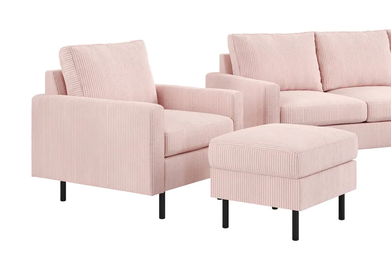 Peppe Sofagruppe 3-seters Vendbar L-formet Sjeselongsofa + Lenestol + Fotskammel i Manchester - Rosa - Møbler - Sofaer - Sofagrupper