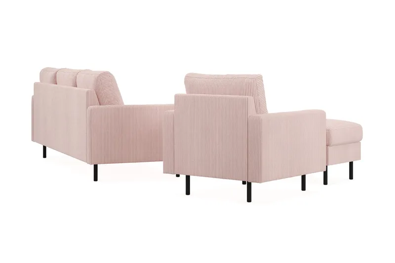 Peppe Sofagruppe 3-seters Vendbar L-formet Sjeselongsofa + Lenestol + Fotskammel i Manchester - Rosa - Møbler - Sofaer - Sofagrupper