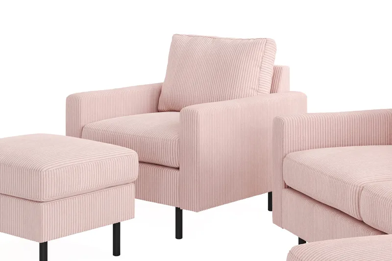 Peppe Sofagruppe 3-seters Vendbar L-formet Sjeselongsofa + Lenestol + Fotskammel i Manchester - Rosa - Møbler - Sofaer - Sofagrupper