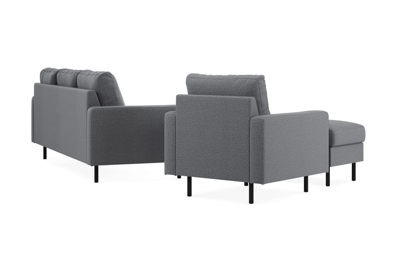 Peppe Sofagruppe 3-seters Vendbar L-formet Sjeselongsofa + Lenestol + Fotskammel i Stoff - Lys grå - Møbler - Sofaer - Sofagrupper