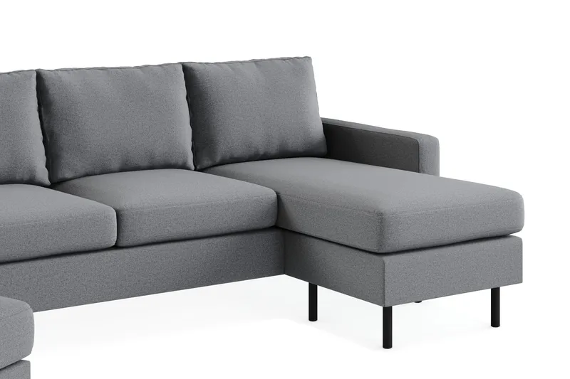 Peppe Sofagruppe 3-seters Vendbar L-formet Sjeselongsofa + Lenestol + Fotskammel i Stoff - Lys grå - Møbler - Sofaer - Sofagrupper