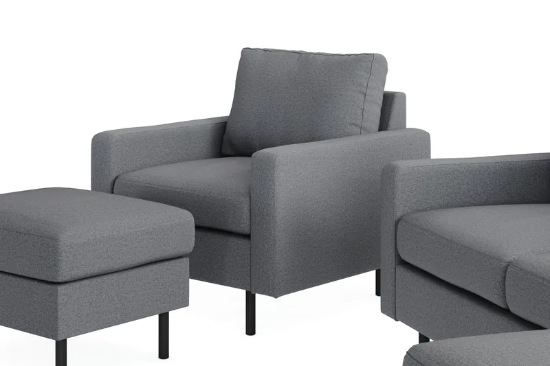 Peppe Sofagruppe 3-seters Vendbar L-formet Sjeselongsofa + Lenestol + Fotskammel i Stoff - Lys grå - Møbler - Sofaer - Sofagrupper