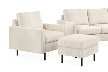 Peppe Sofagruppe 3-seters Vendbar L-formet Sjeselongsofa + Lenestol + Fotskammel i Manchester - Beige - Møbler - Sofaer - Sofagrupper