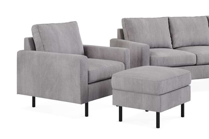 Peppe Sofagruppe 3-seters Vendbar L-formet Sjeselongsofa + Lenestol + Fotskammel i Manchester - Mørk grå - Møbler - Sofaer - Sofagrupper
