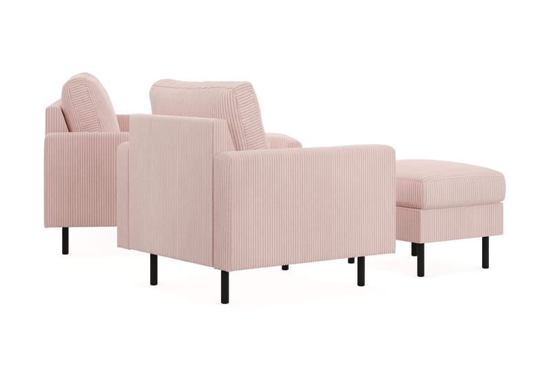 Peppe Sofagruppe 3-seters Vendbar L-formet Sjeselongsofa + Lenestol + Fotskammel i Manchester - Rosa - Møbler - Sofaer - Sofagrupper
