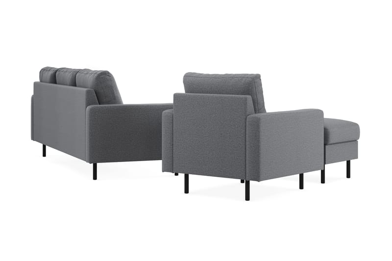 Peppe Sofagruppe 3-seters Vendbar L-formet Sjeselongsofa + Lenestol + Fotskammel i Stoff - Lys grå - Møbler - Sofaer - Sofagrupper