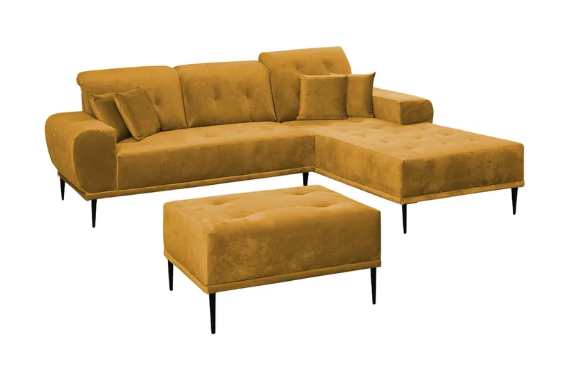 Rapale Sofagruppe Høyre med Fotskammel, Fløyel/Gul