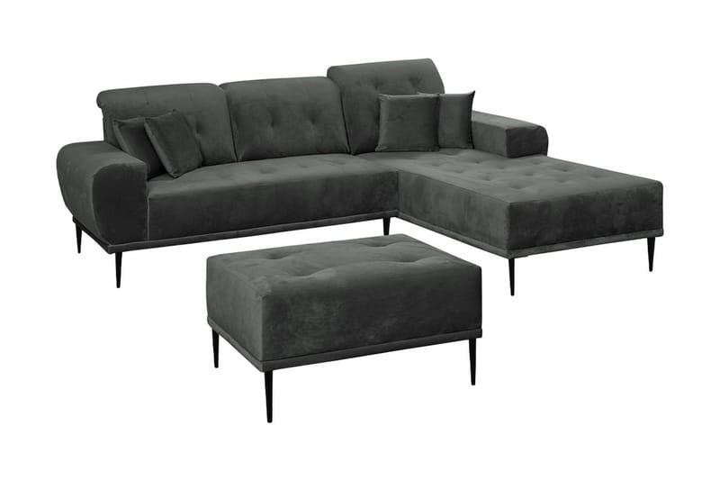 Rapale Sofagruppe Høyre med Fotskammel - Fløyel/Lysegrå/Svart - Møbler - Sofaer - Sofagrupper