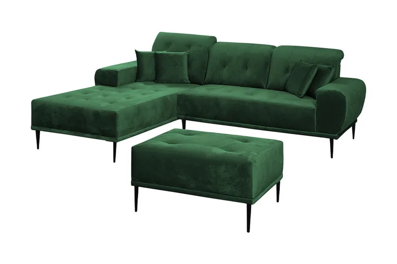 Rapale Sofagruppe Venstre med Fotskammel - Fløyel/Grønn - Møbler - Sofaer - Sofagrupper