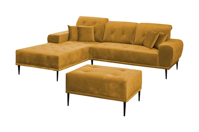 Rapale Sofagruppe Venstre med Fotskammel, Fløyel/Gul