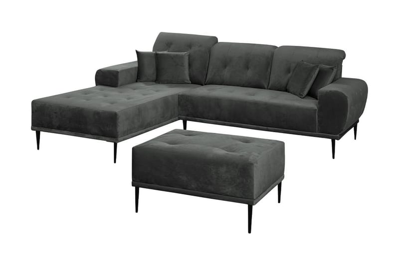 Rapale Sofagruppe Venstre med Fotskammel, Fløyel/Lysegrå/Svart