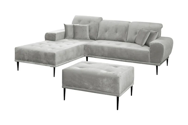 Rapale Sofagruppe Venstre med Fotskammel, Fløyel/Sølv