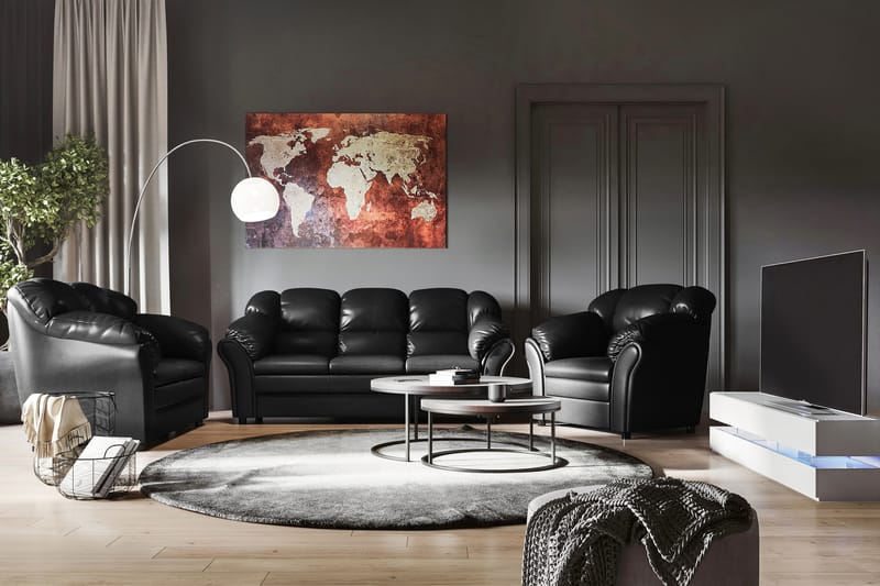 Salvador Sofagruppe 2-seter+Lenestol Kunstlær - Svart - Møbler - Sofaer - Sofagrupper