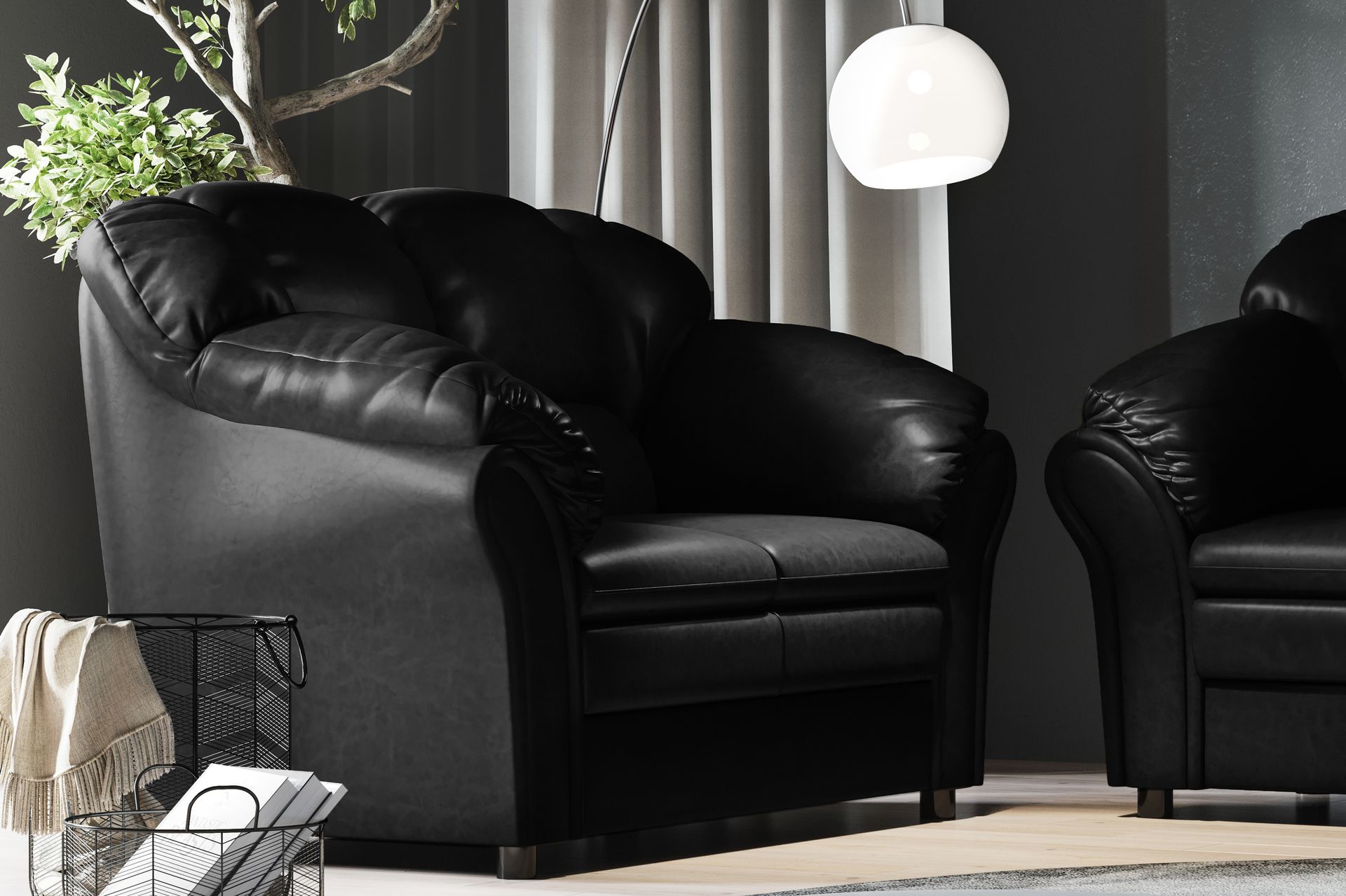 Salvador Sofagruppe 3-seter+Lenestol Kunstlær - Svart - Møbler - Sofaer - Sofagrupper