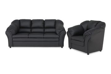 Salvador Sofagruppe 3-seter+Lenestol Kunstlær - Svart - Møbler - Sofaer - Sofagrupper
