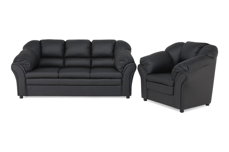 Salvador Sofagruppe 3-seter+Lenestol Kunstlær - Svart - Møbler - Sofaer - Sofagrupper