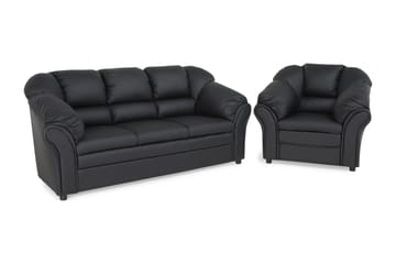Salvador Sofagruppe 3-seter+Lenestol Kunstlær - Svart - Møbler - Sofaer - Sofagrupper