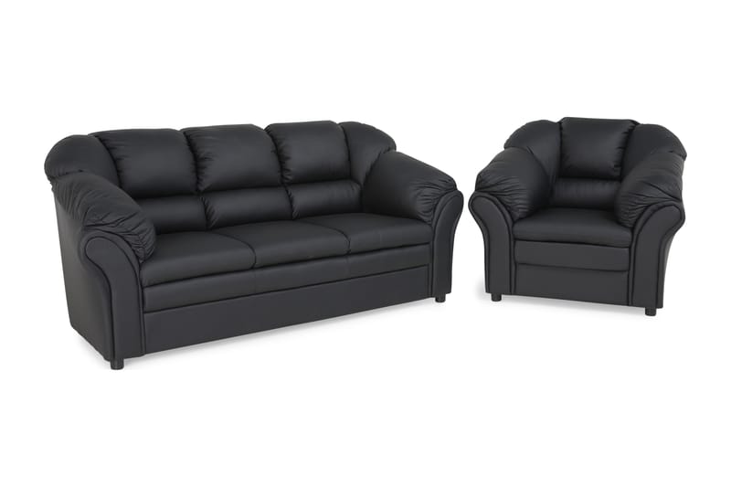 Salvador Sofagruppe 3-seter+Lenestol Kunstlær - Svart - Møbler - Sofaer - Sofagrupper