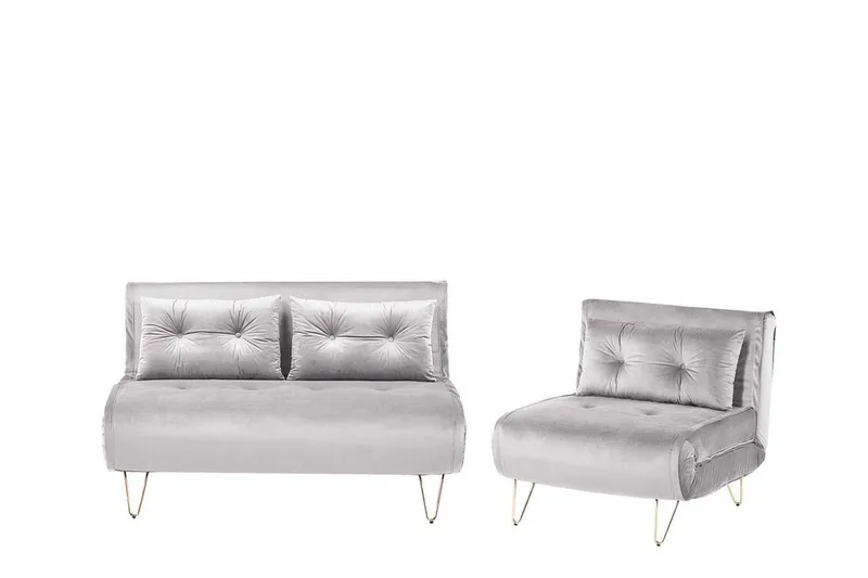 Sofagruppe 2-seters + 1-seters Fløyel grå VESTFOLD, Grå