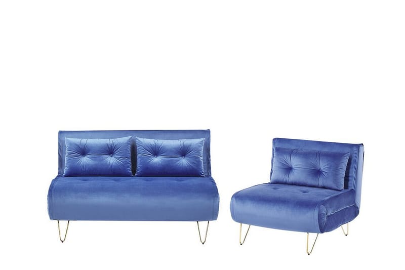 Sofagruppe 2-seters + 1-seters Fløyel Marineblå VESTFOLD - Blå - Møbler - Sofaer - Sofagrupper