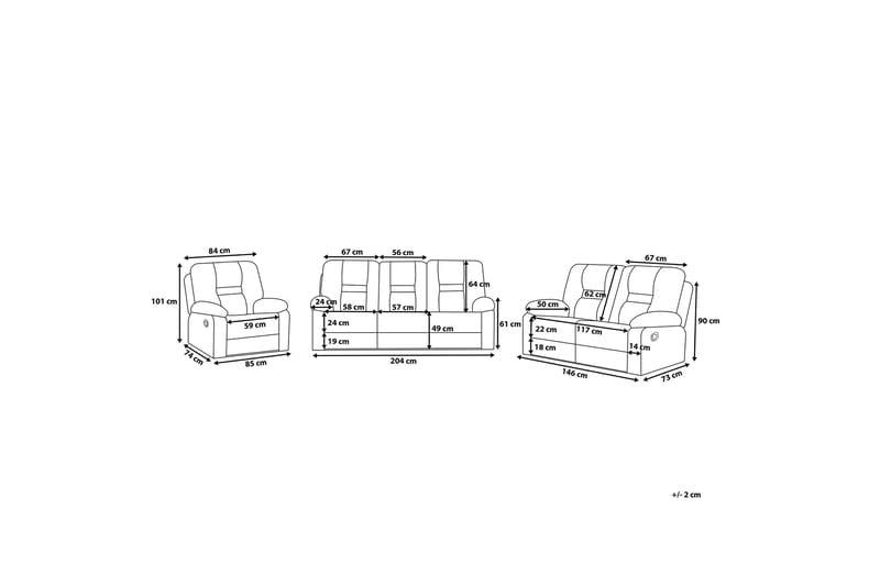 Rovik Sofagruppe 2-seter+3-seter+lenestol - Brun - Møbler - Sofaer - Reclinersofaer