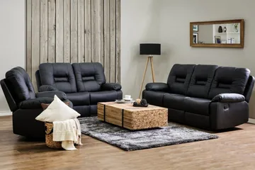 Rovik Sofagruppe 2-seter+3-seter+lenestol - Svart - Møbler - Sofaer - Reclinersofaer