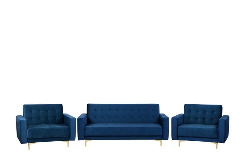 Sofagruppe med Sovefunksjon Fløyel Marineblå ABERDEEN - Blå - Møbler - Sofaer - Sofagrupper