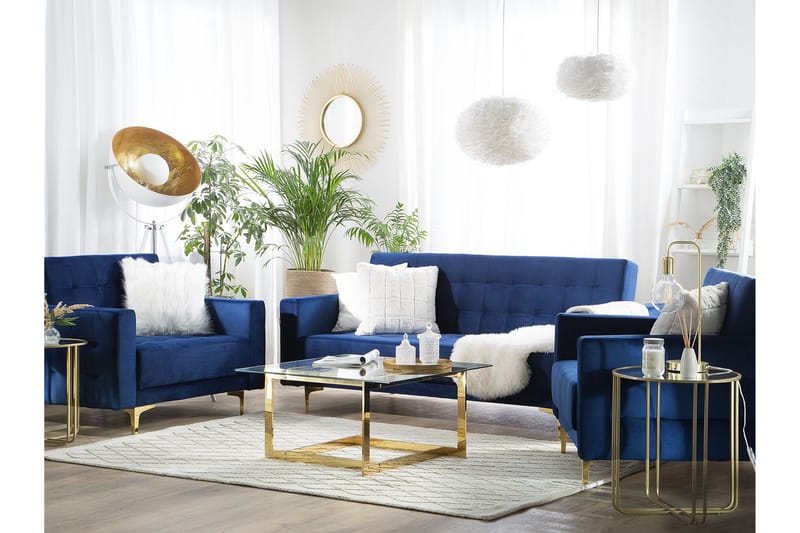 Sofagruppe med Sovefunksjon Fløyel Marineblå ABERDEEN - Blå - Møbler - Sofaer - Sofagrupper