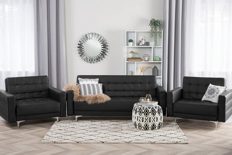 Sofagruppe med Sovefunksjon Kunstlær ABERDEEN - Svart - Møbler - Sofaer - Sofagrupper