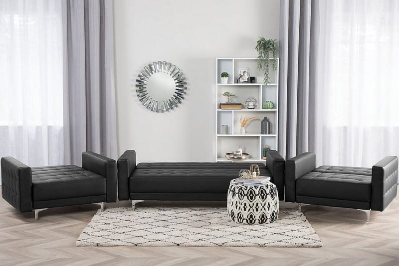 Sofagruppe med Sovefunksjon Kunstlær ABERDEEN - Svart - Møbler - Sofaer - Sofagrupper