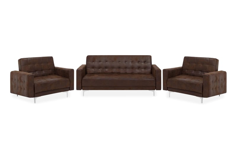 Sofagruppe med Sovefunksjon Kunstlær Brun ABERDEEN - Brun - Møbler - Sofaer - Sofagrupper