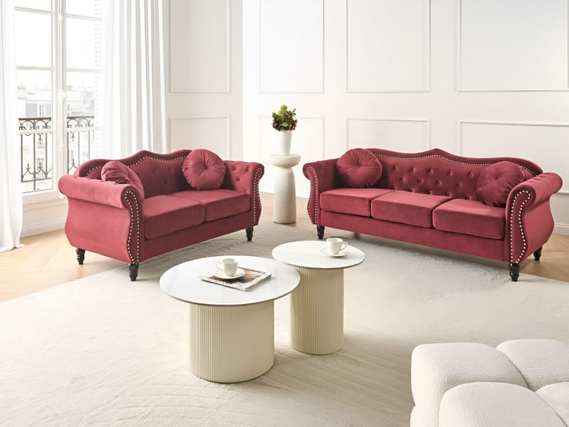 Sofagruppe Skien - Mørkerød - Møbler - Sofaer - Sofagrupper - Chesterfield sofagruppe