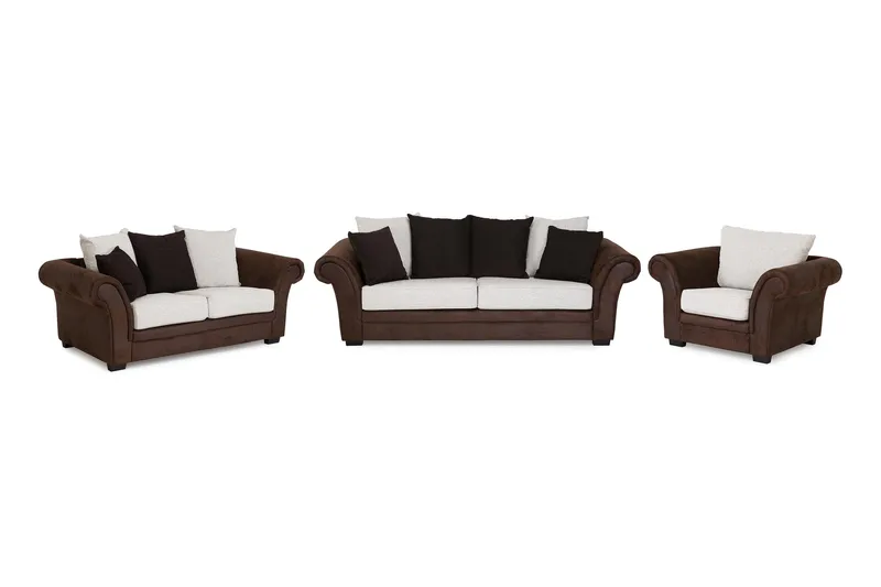 Toronto Sofagruppe 2-seter+3-seter+Lenestol, Brun/Beige