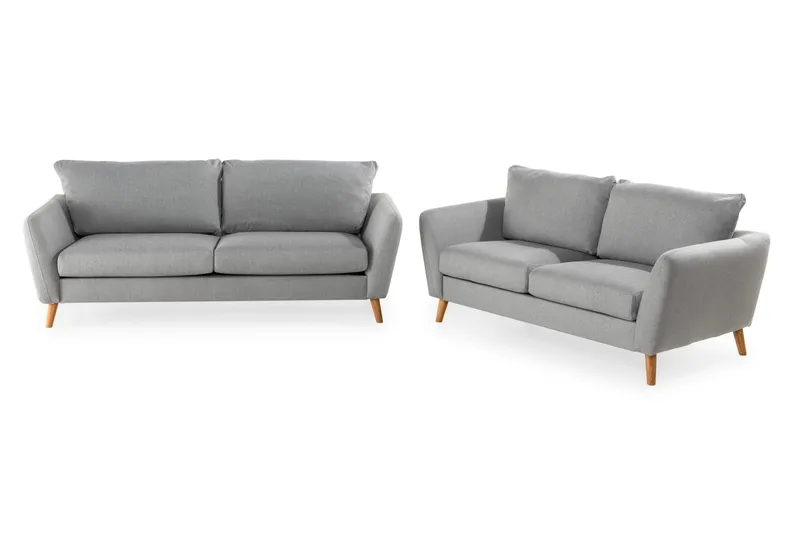 Trend Sofagruppe 3-seter + 2-seter Sofa + Lenestol + Fotskammel i Stoff, Lys grå