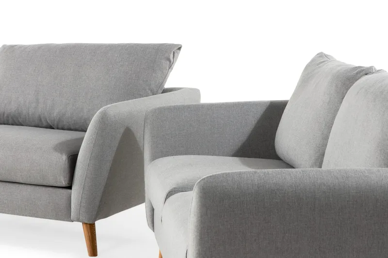 Trend Sofagruppe 3-seter + 2-seter Sofa + Lenestol + Fotskammel i Stoff - Lys grå - Møbler - Sofaer - Sofagrupper