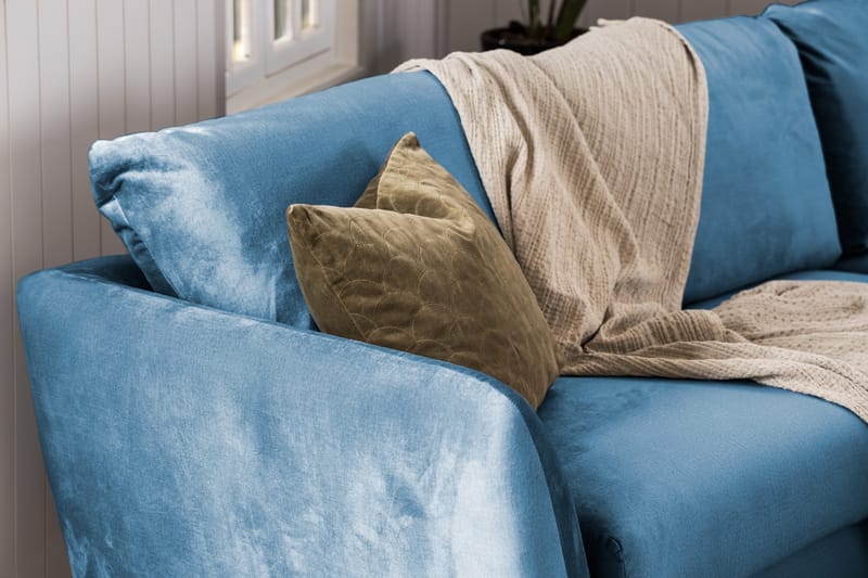 Trend Sofagruppe 3-seters + 2-seters Sofa + Lenestol + Fotskammel i Fløyel - Blå - Møbler - Sofaer - Sofagrupper