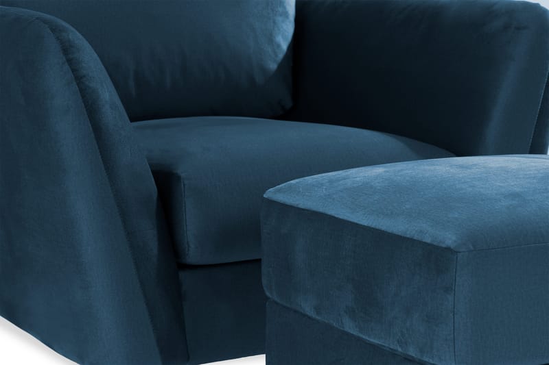 Trend Sofagruppe 3-seters + 2-seters Sofa + Lenestol + Fotskammel i Fløyel - Blå - Møbler - Sofaer - Sofagrupper