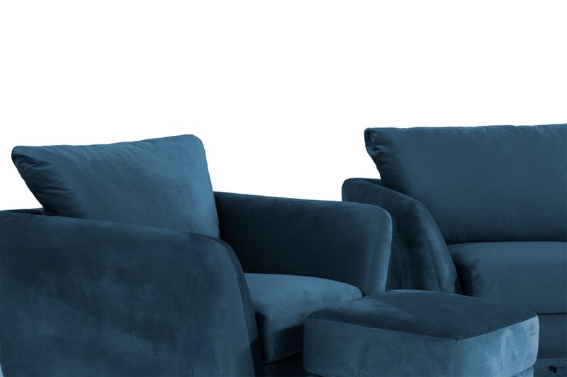 Trend Sofagruppe 3-seters + 2-seters Sofa + Lenestol + Fotskammel i Fløyel - Blå - Møbler - Sofaer - Sofagrupper